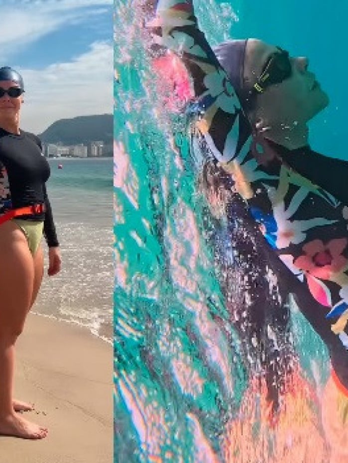 Paolla Oliveira nada em mar aberto
