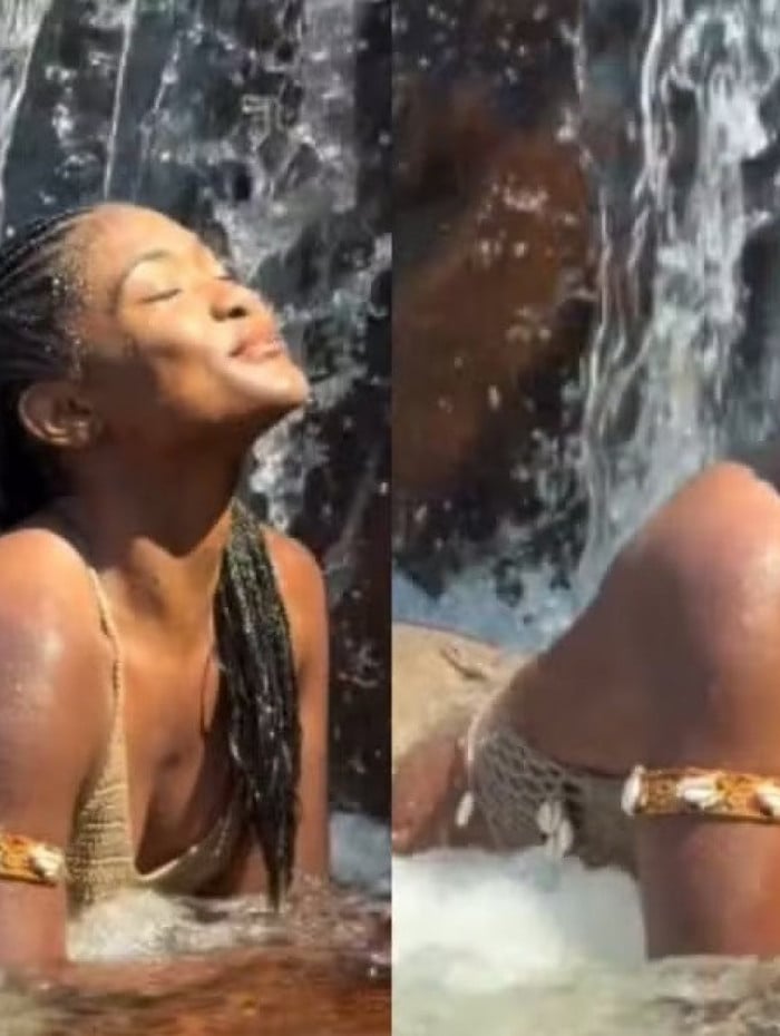 Ap&oacute;s fim do namoro, Erika Januza renova as energias em cachoeira