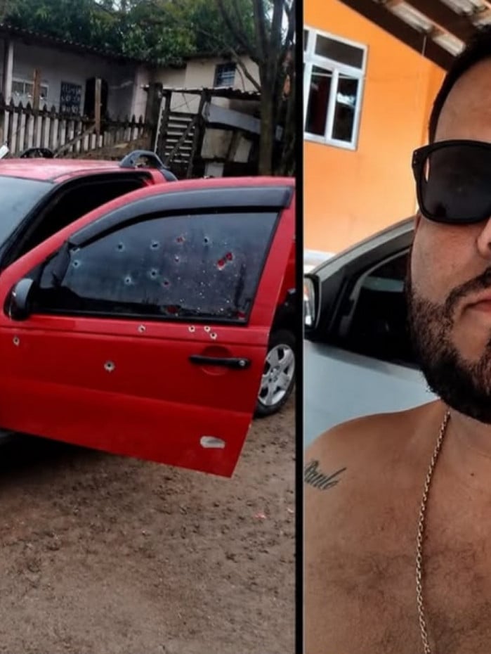 Carro de Hugo ficou com diversas marcas de tiros