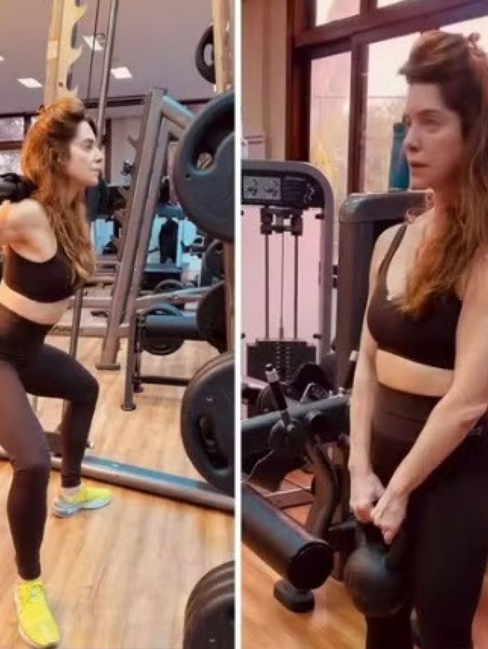 Let&iacute;cia Spiller mostra treino aos 53 anos: 'N&atilde;o deixe de fazer'