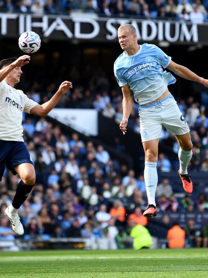 Haaland marcou na vit&oacute;ria do City. O noruegu&ecirc;s agora divide a artilharia com Bruno Fernandes e Isak