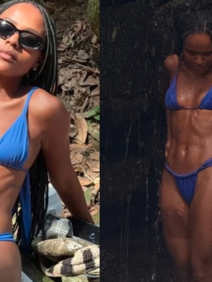 Duda Santos aproveita dia de cachoeira