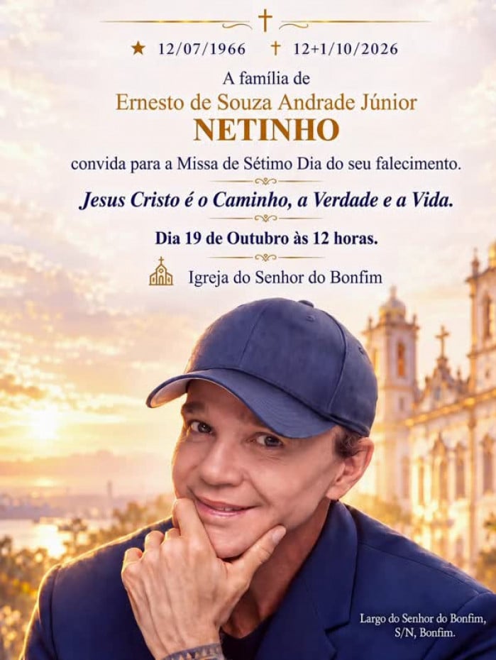 Fam&iacute;lia de Netinho divulga detalhes da missa de s&eacute;timo dia do cantor na Bahia