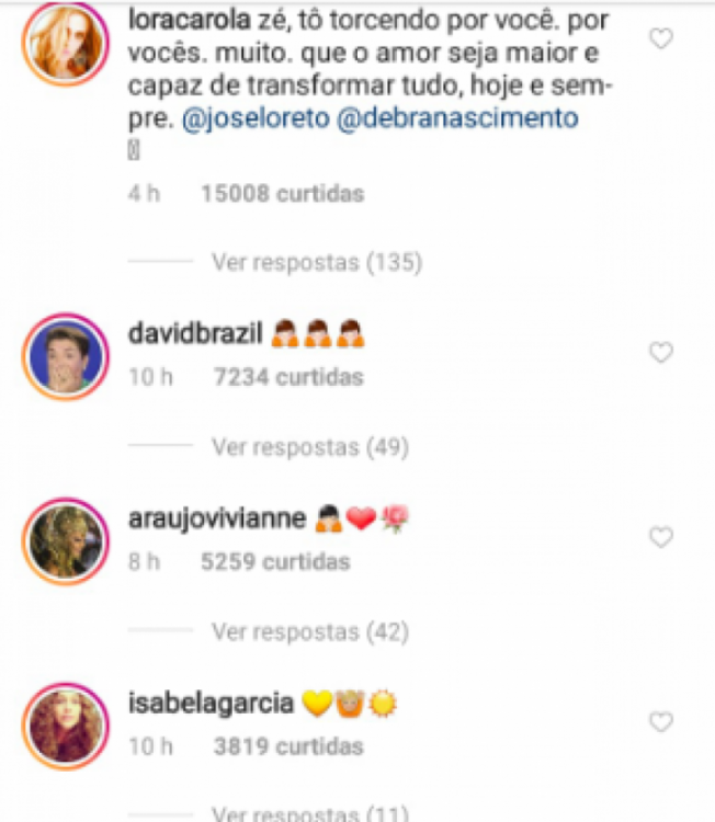 Famosos comentam publicação de José Loreto