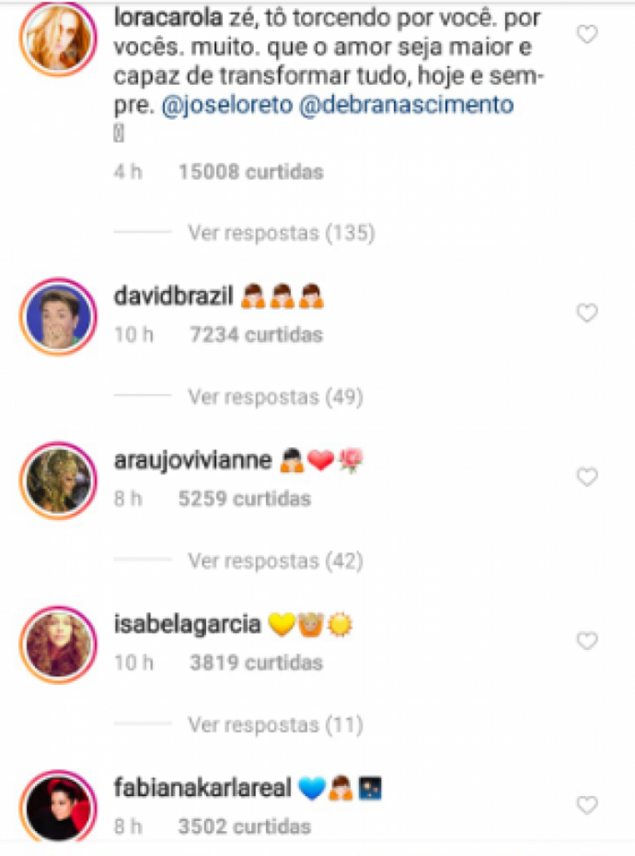 Famosos comentam publicação de José Loreto