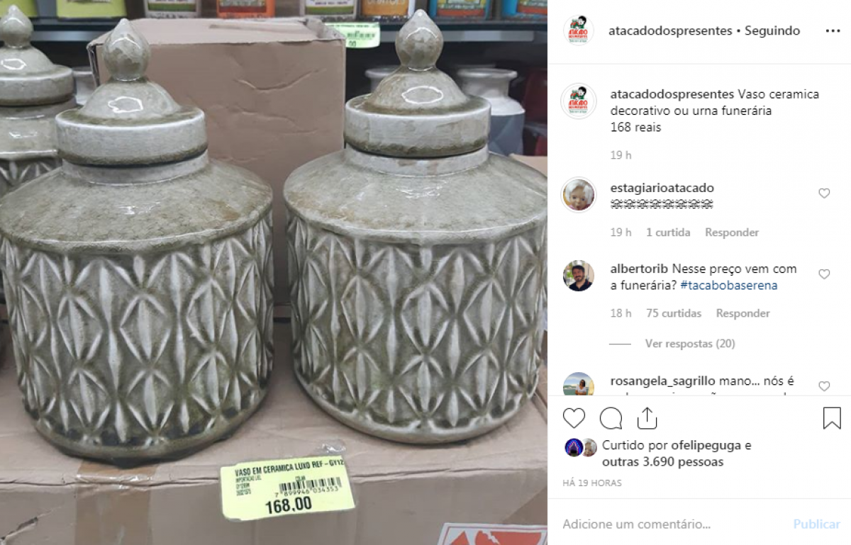 Segundo o perfil, um vaso de cer&acirc;mica tamb&eacute;m pode ser usado como urna funer&aacute;ria.