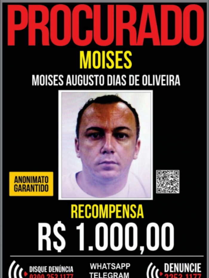 Disque Denúncia oferece recompensa de R$1 mil por informações que levam à captura do suspeito 