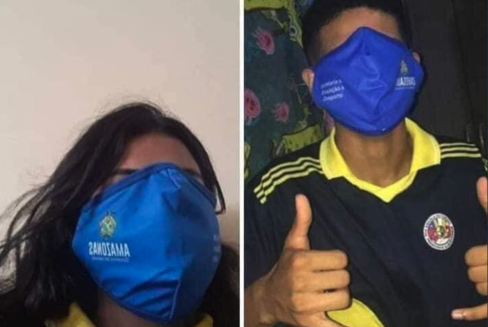 Alunos fizeram memes com as máscaras gigantes distribuídas pelo governo de Manaus