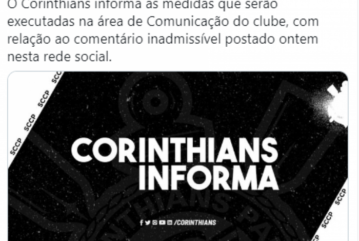 Post do Corinthians sobre as atitudes a serem tomadas após a piada homofóbica